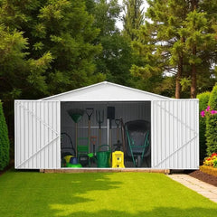 12×19FT (3.6 x 5.8m) Metal Storage Shed – Durable Outdoor Shed -0.25mm Standard Steel Panels + FREE Solar Light