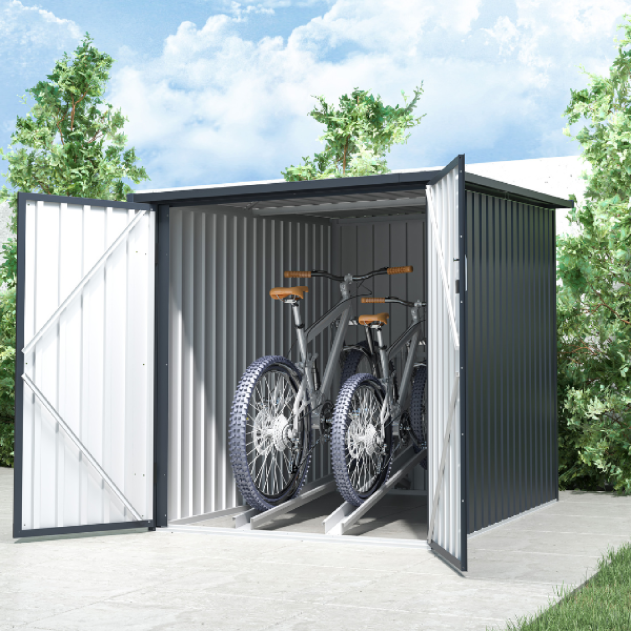 Metal bike storage shed for 2 bikes