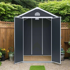 Grey plastic storage shed