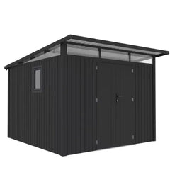 Metal Shed Heavy Duty With Slanted-(9.5ft x 10.3ft/2.9 x 3.1m ) – Grey with Natural Daylight Gap + FREE Solar Light