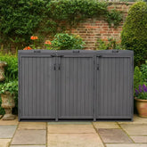 Deluxe 3 Bay Wooden Wheelie Bin Storage – Grey Garden Setting