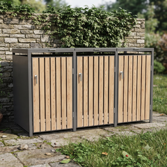 Premium 3 Bay Metal Wheelie Bin Storage – Wood Effect