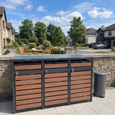 Premium 3 Bay Metal Wheelie Bin Storage – Wood Effect Horizontal Slats