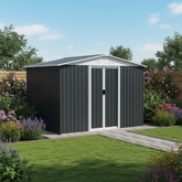 Metal 12x10FT (3.6 x 3m) Garden Shed – Grey – Modern Outdoor Storage for Tools & Equipment + FREE Solar Light