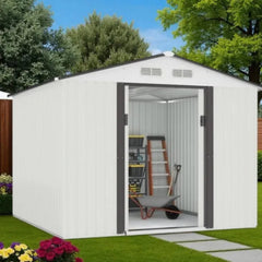 Metal 8x10FT Garden Shed – White – Large Outdoor Storage for Tools, Bikes & Equipment