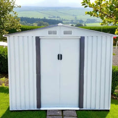 Metal 8x10FT Garden Shed – White – Large Outdoor Storage for Tools, Bikes & Equipment