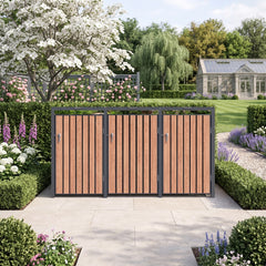 Premium 3 Bay Metal Wheelie Bin Storage – Wood Effect
