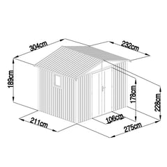 Metal Shed Heavy Duty -(10ft x 7.6ft/3 x 2.3m ) Galvanised Steel with Apex Roof & Windows + FREE Solar Light