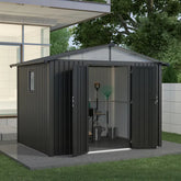 Metal Shed Heavy Duty -(10ft x 7.6ft/3 x 2.3m ) Galvanised Steel with Apex Roof & Windows + FREE Solar Light