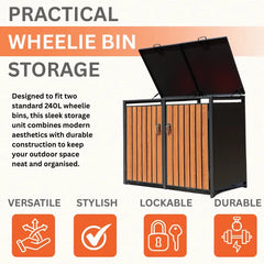 Premium 2 Bay Metal Wheelie Bin Storage – Wood Effect