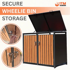 Premium 2 Bay Metal Wheelie Bin Storage – Wood Effect