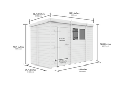 10 x 5 Pent Shed (Single Door, With Windows)