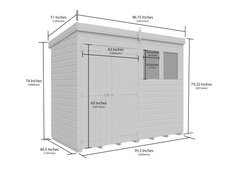 8 x 4 Pent Shed (Double Door, With Windows)