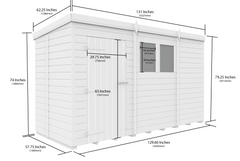 11x5 Pent Composite Shed (Single Door, With Windows)