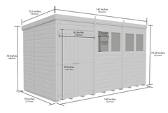 12 x 6 Pent Shed (Double Door, With Windows)