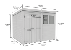 8 x 8 Pent Shed (Double Door, With Windows)