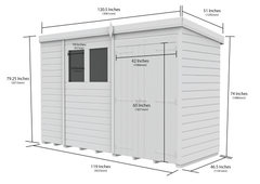 10 x 4 Pent Shed (Double Door, With Windows)