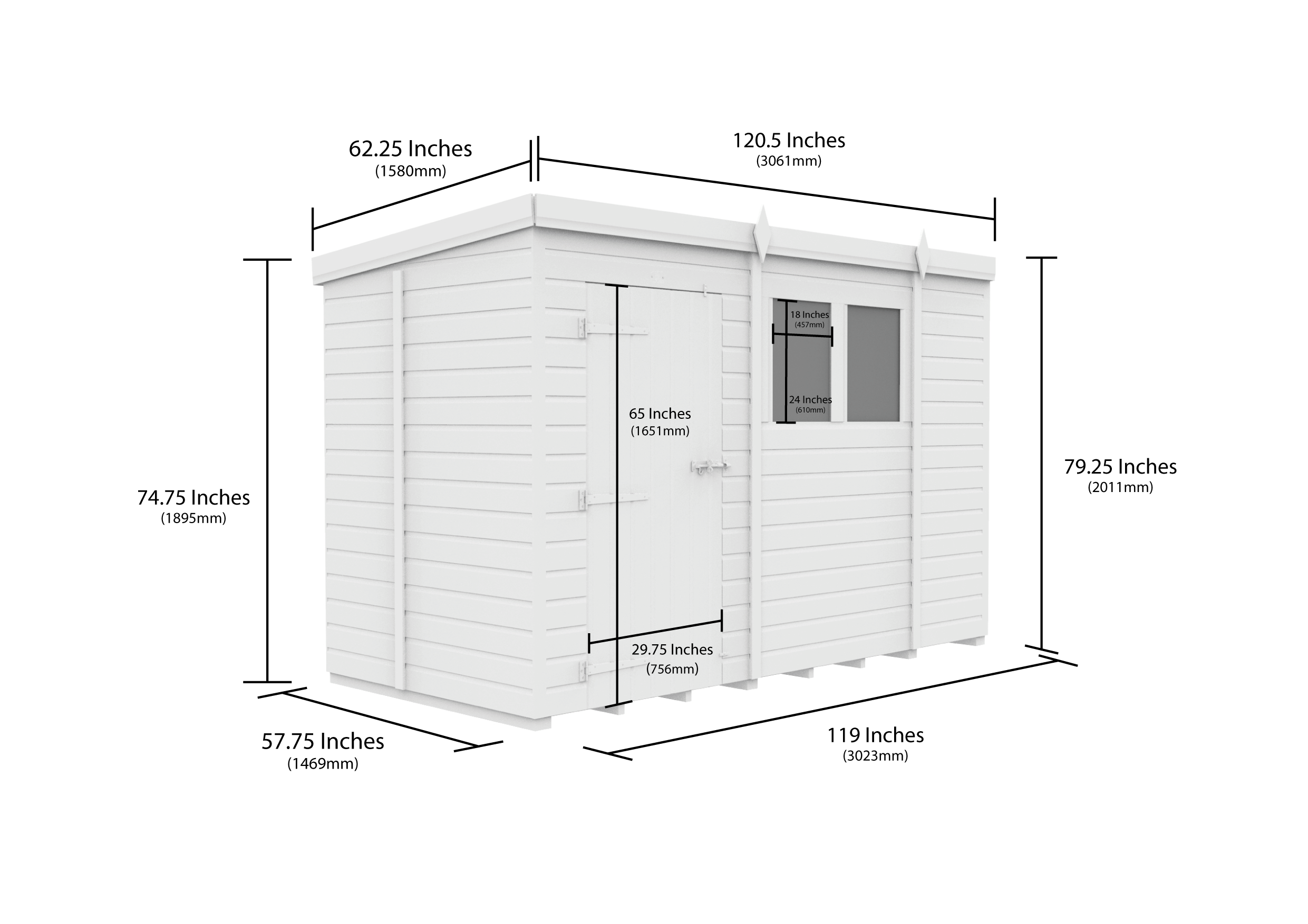 10 x 5 Pent Shed (Single Door, No Windows)