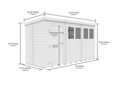 12x5 Pent Composite Shed (Single Door, With Windows)