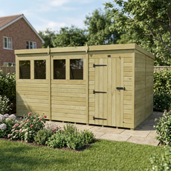 12 x 8 Pent Shed (Single Door, With Windows)