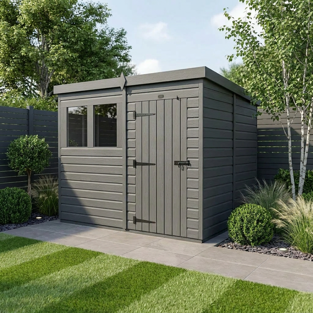 8x8 Pent Composite Shed (Single Door, With Windows)