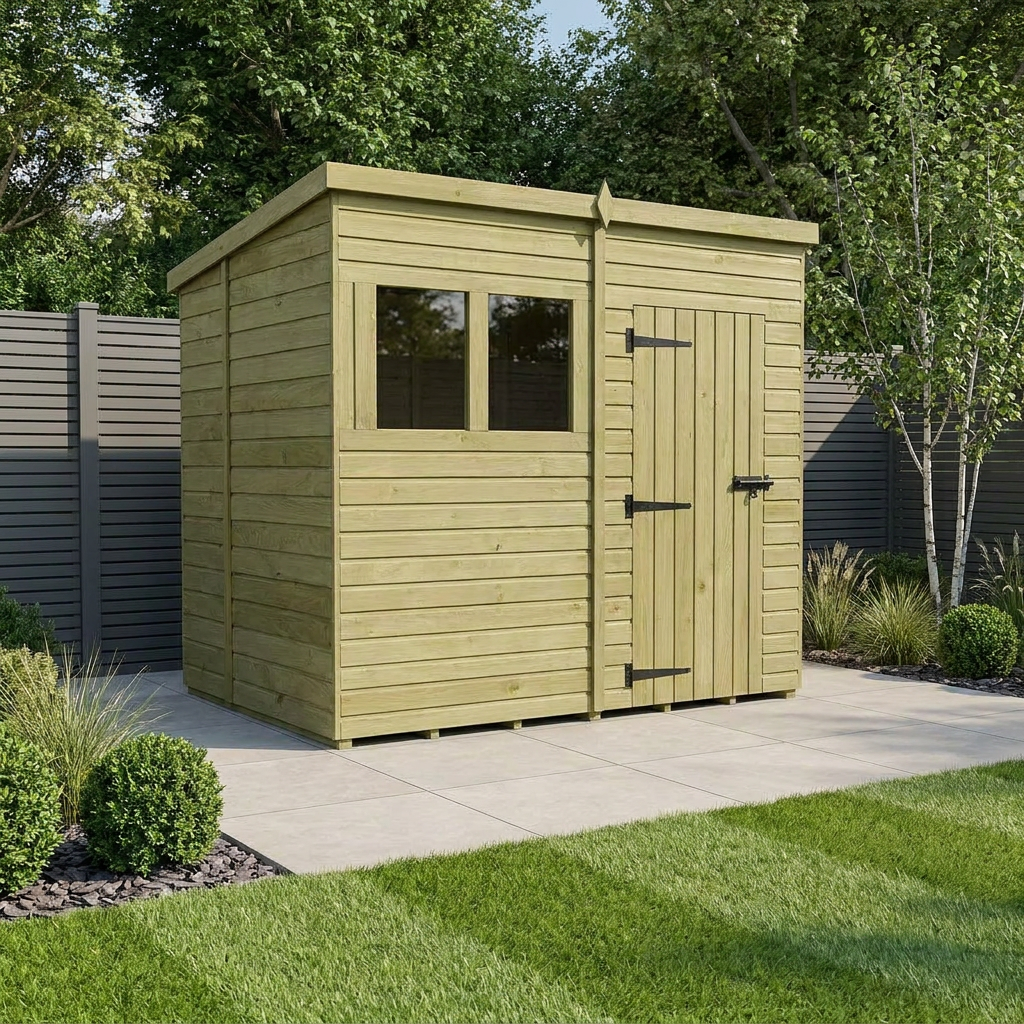 8 x 6 Pent Shed (Single Door, With Windows)