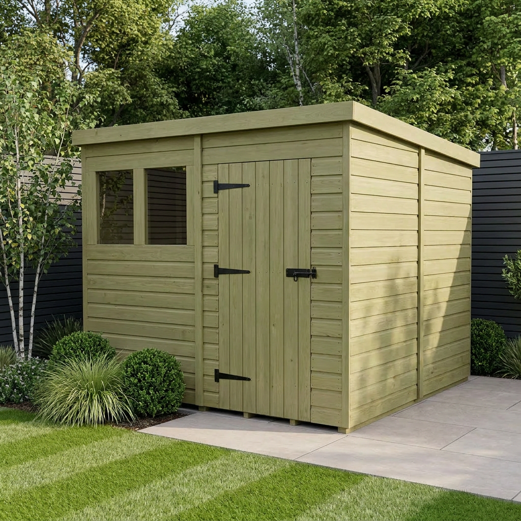 8 x 8 Pent Shed (Single Door, With Windows)