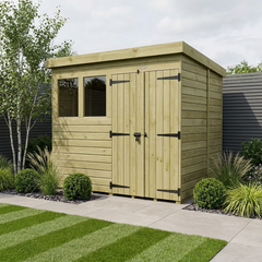 8 x 6 Pent Shed (Double Door, With Windows)