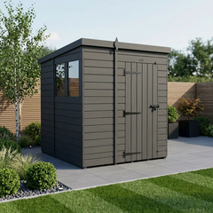 7x6 Pent Composite Shed (Single Door, With Windows)