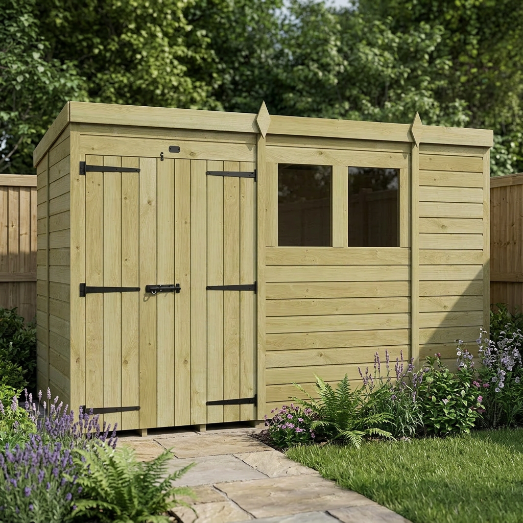 10 x 5 Pent Shed (Double Door, With Windows)