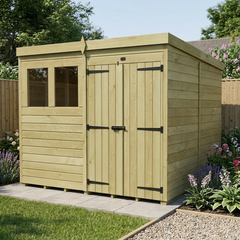 8 x 8 Pent Shed (Double Door, With Windows)