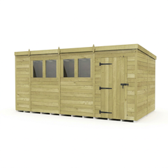 14 x 8 Pent Shed (Single Door, With Windows)