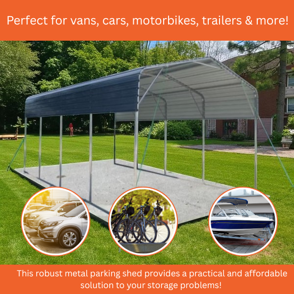 11 × 19 ft Metal Parking Shed – Robust Shelter for Cars, Vans, Boats & More