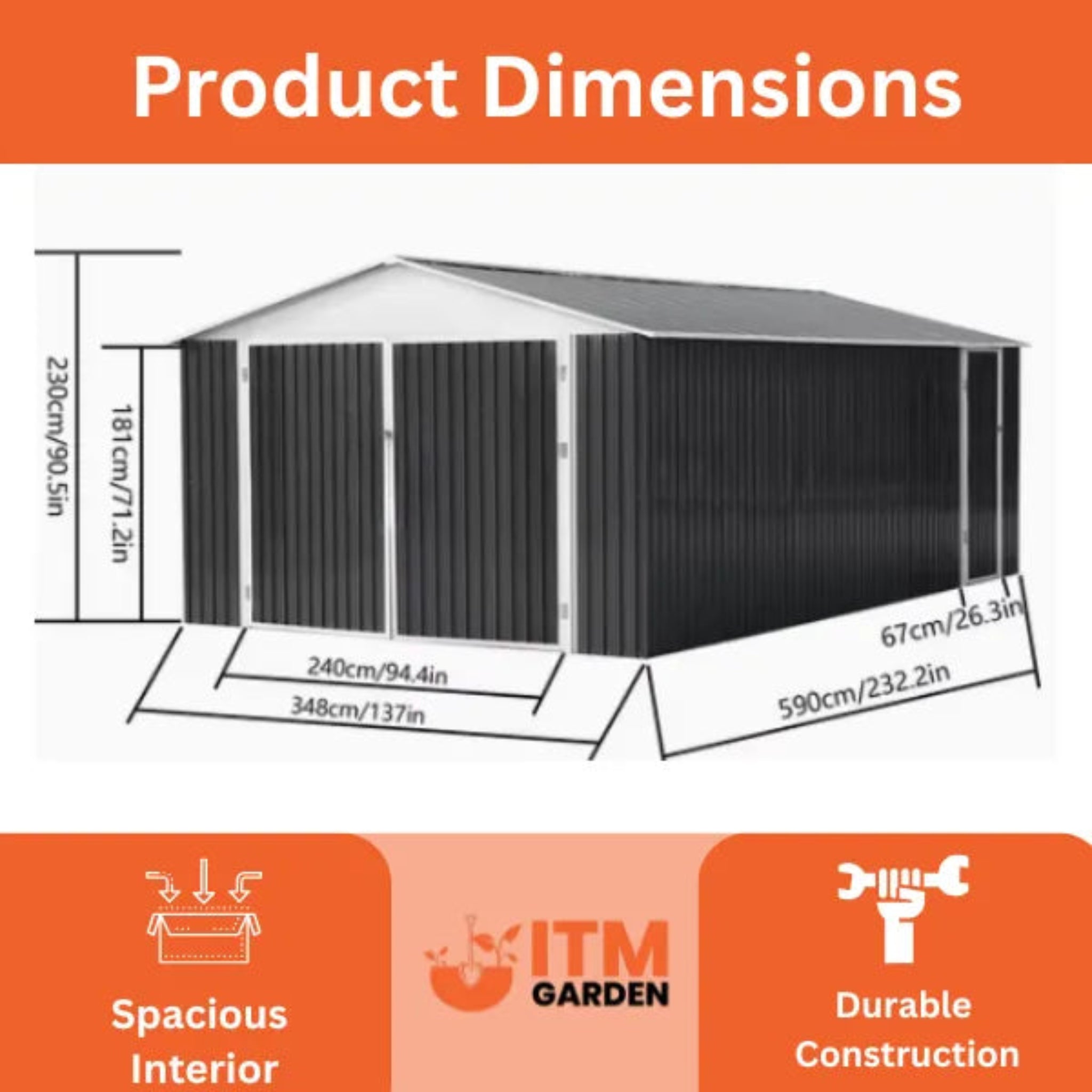 12×20FT Metal Storage Shed – Durable Outdoor Shed