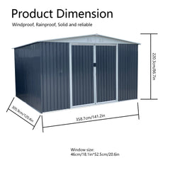 Metal 12x10FT (3.6 x 3m) Garden Shed – Grey – Modern Outdoor Storage for Tools & Equipment + FREE Solar Light