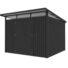 Complete Metal Shed Bundle – Slanted Roof Shed (9.5ft x 10.3ft/2.9 x 3.1m ) + Heavy-Duty Aluminium Flooring + FREE Solar Light