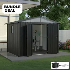 Complete Metal Shed with Windows & Flooring Bundle – Premium (10ft x 7.6ft/3 x 2.3m ) + FREE Solar Light
