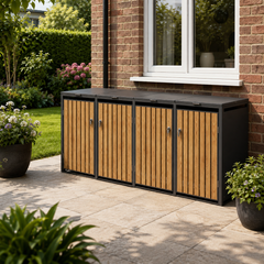 Premium 4 Bay Metal Wheelie Bin Storage – Wood Effect