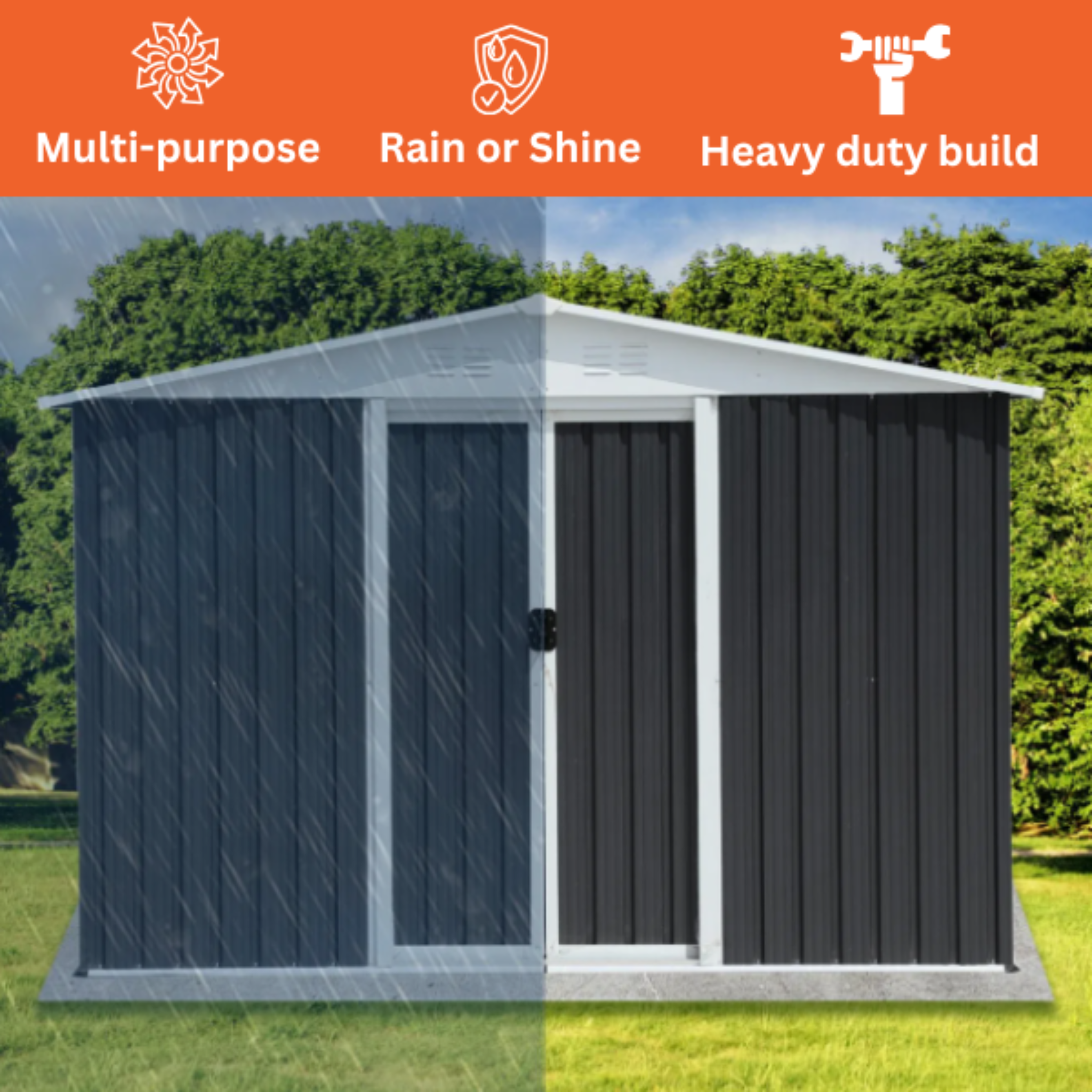 Metal 8x6FT Garden Shed – 2 Colours Available – Modern Outdoor Storage for Tools & Equipment