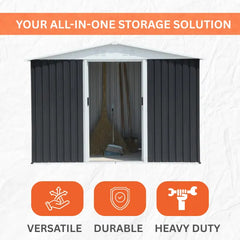 Metal 8x6FT (2.4 x 1.8m) Garden Shed – 2 Colours Available – Modern Outdoor Storage for Tools & Equipment + FREE Solar Light