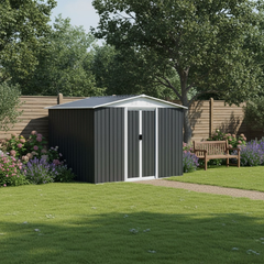 Metal 8x6FT (2.4 x 1.8m) Garden Shed – 2 Colours Available – Modern Outdoor Storage for Tools & Equipment + FREE Solar Light