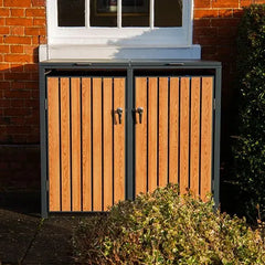 Premium 2 Bay Metal Wheelie Bin Storage – Wood Effect