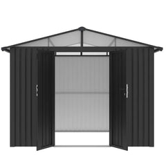 Metal Shed Heavy Duty -(10ft x 7.6ft/3 x 2.3m ) Galvanised Steel with Apex Roof & Windows + FREE Solar Light
