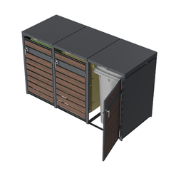Wheelie Bin Shelter Premium – 3 Bay – Wood Effect Metal Slats – Horizontal Slats