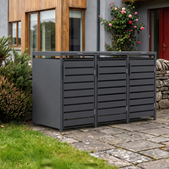 3 Bay Metal Wheelie Bin Storage – Anthracite Grey - Horizontal Slats