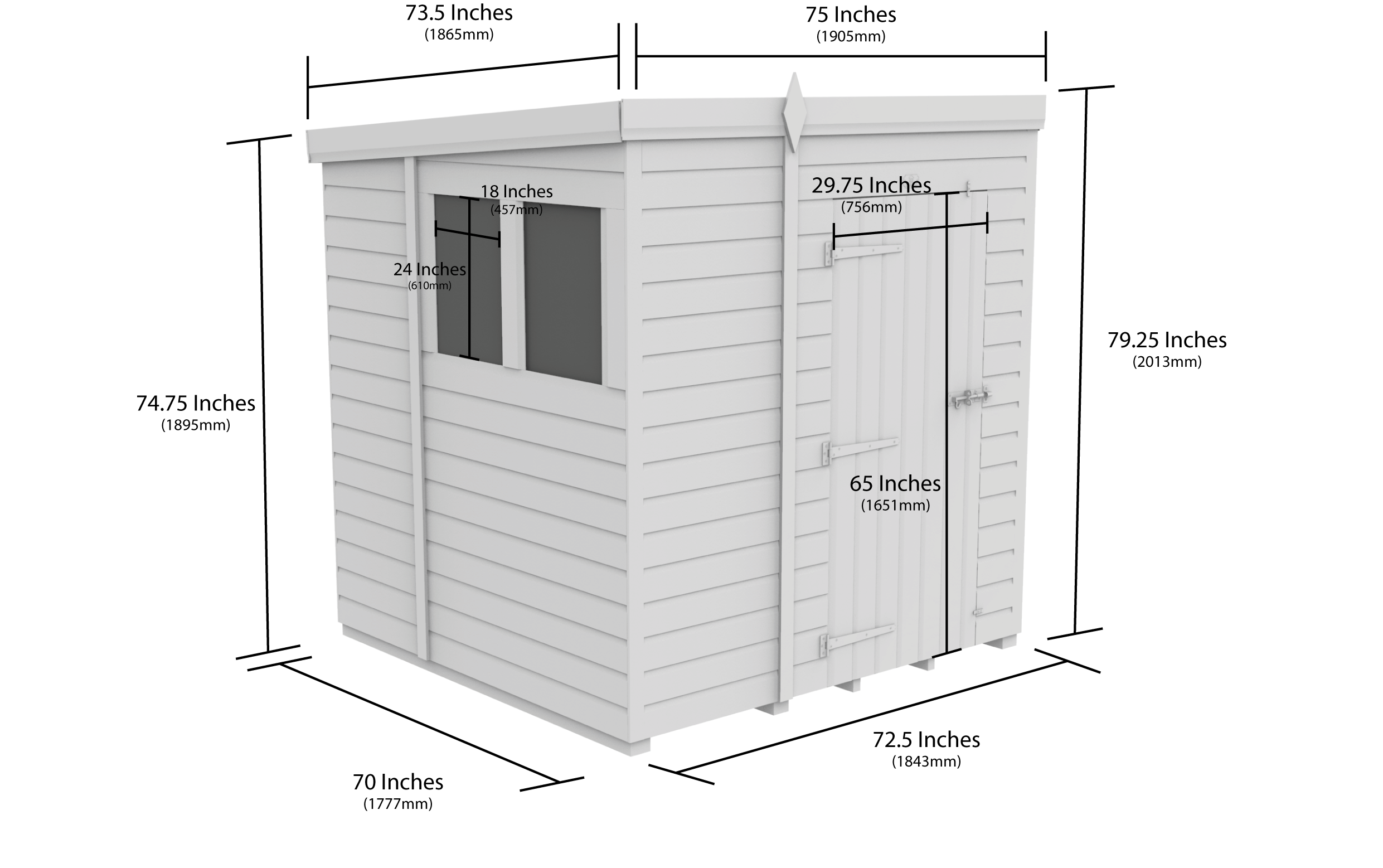 6x6 Pent Composite Shed (Single Door, No Windows)