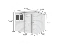 8 x 8 Pent Shed (Single Door, With Windows)