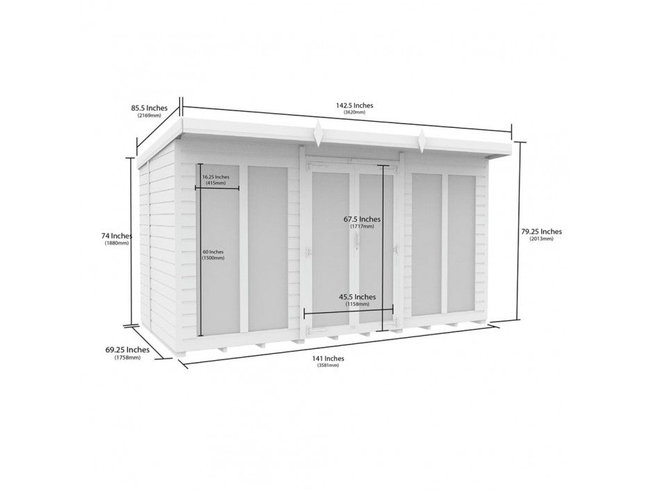 12 x 6 Pent Summer House (Full Height Window)
