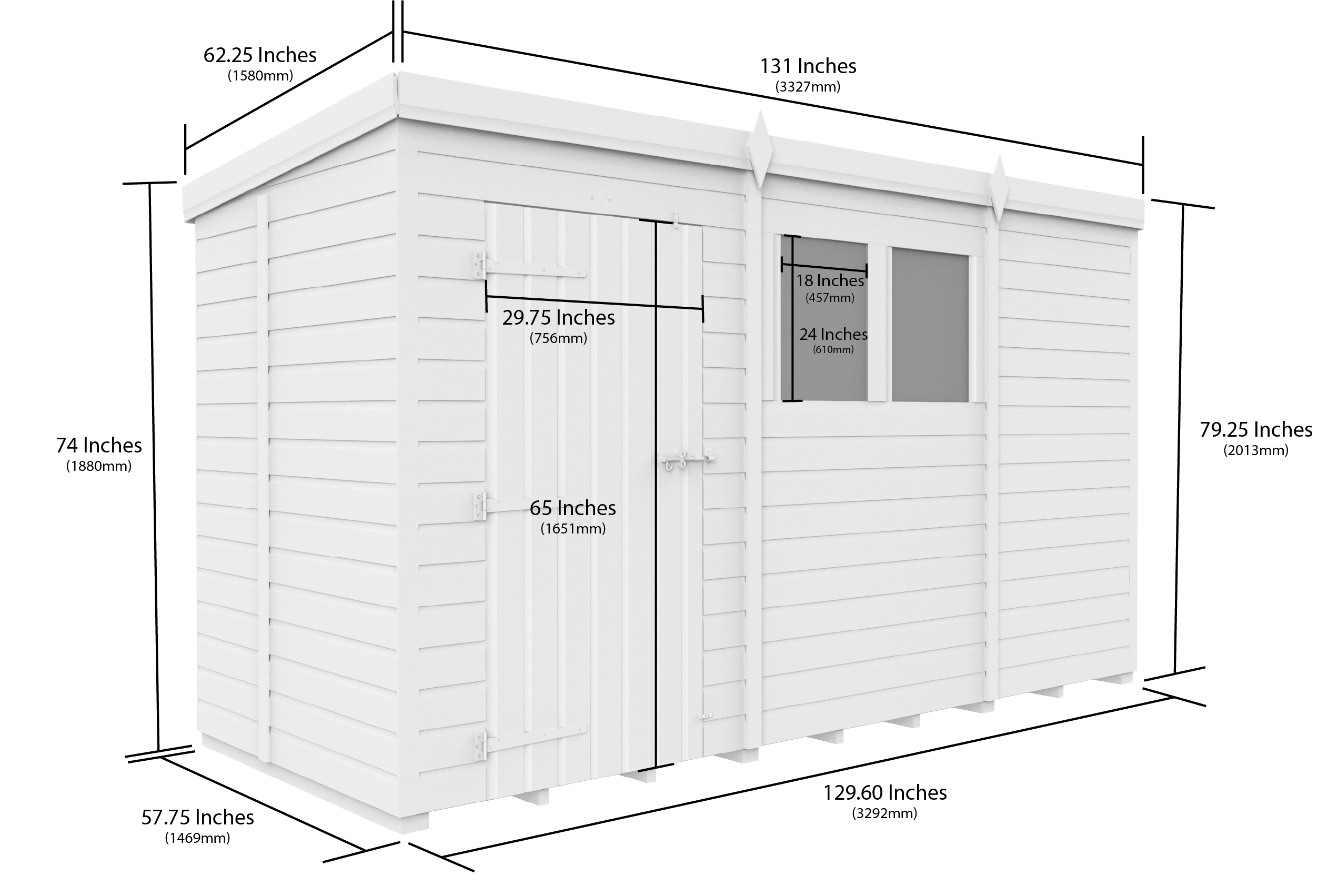 11x5 Pent Composite Shed (Single Door, With Windows)