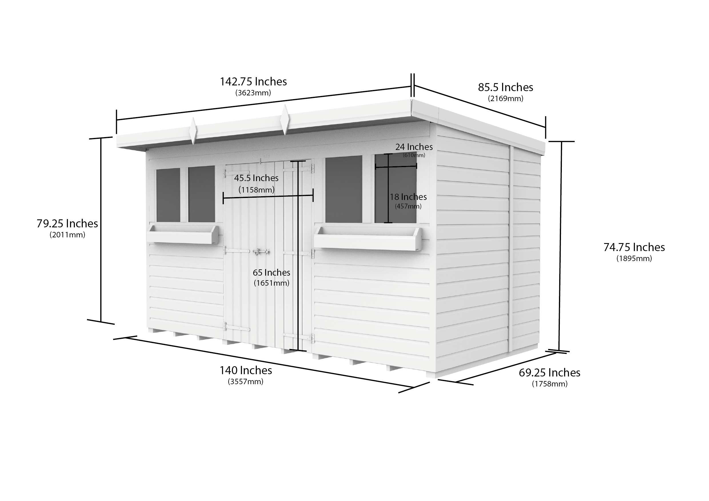 12 x 6 Pent Summer Shed